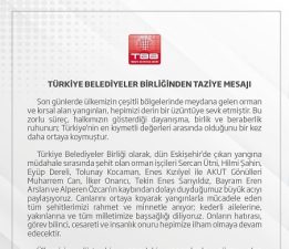 TÜRKİYE BELEDİYELER BİRLİĞİNDEN TAZİYE MESAJI