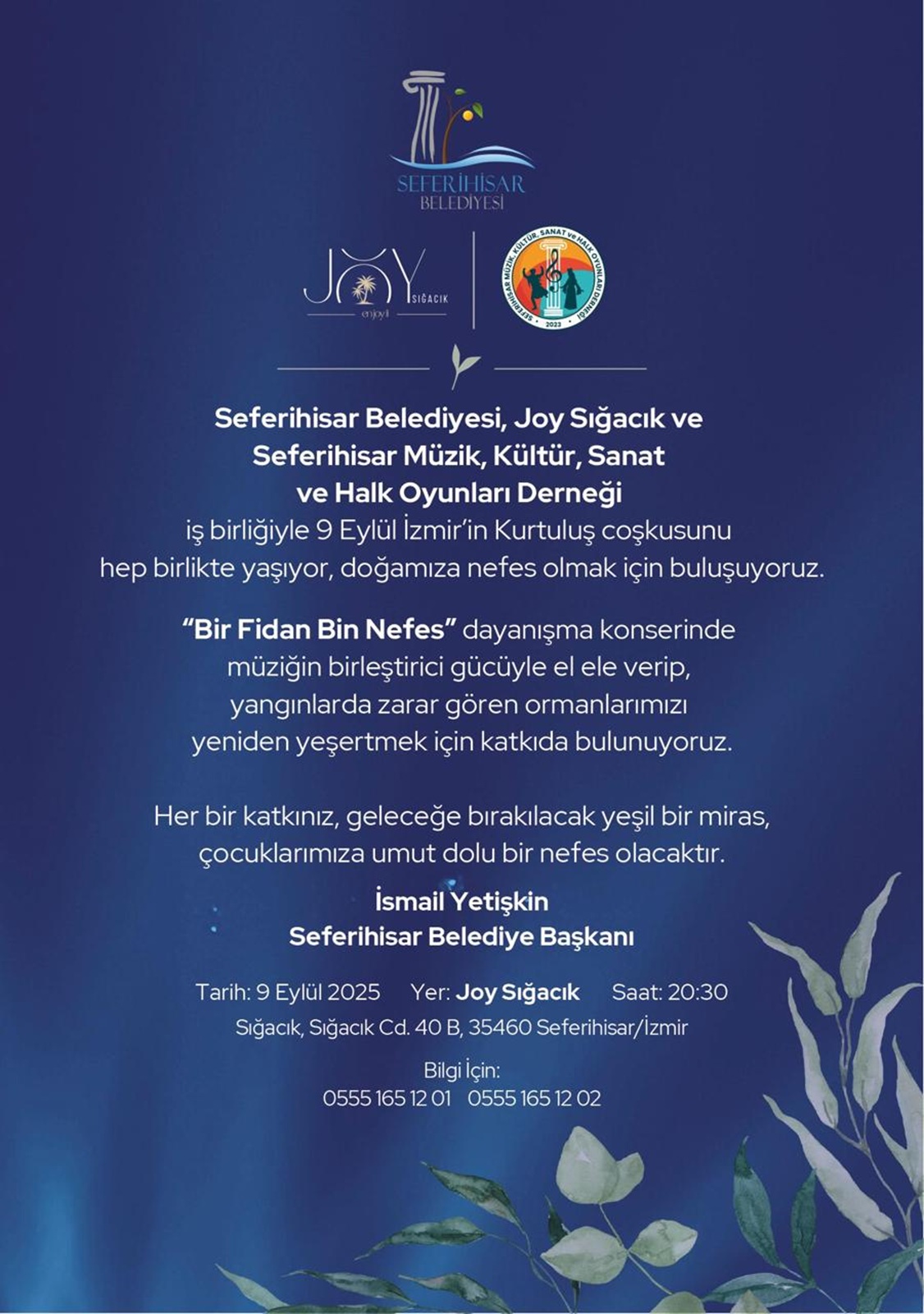 9 Eylül’de Seferihisar’da dayanışma konseri: “Bir Fidan Bin Nefes”