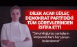 DİLEK ACAR GÜLEÇ DEMOKRAT PARTİ’DEKİ TÜM GÖREVLERİNDEN İSTİFA ETTİ